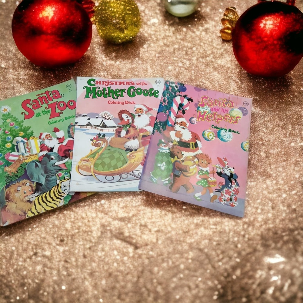 3 Vintage Playmore Christmas Coloring Books 1984